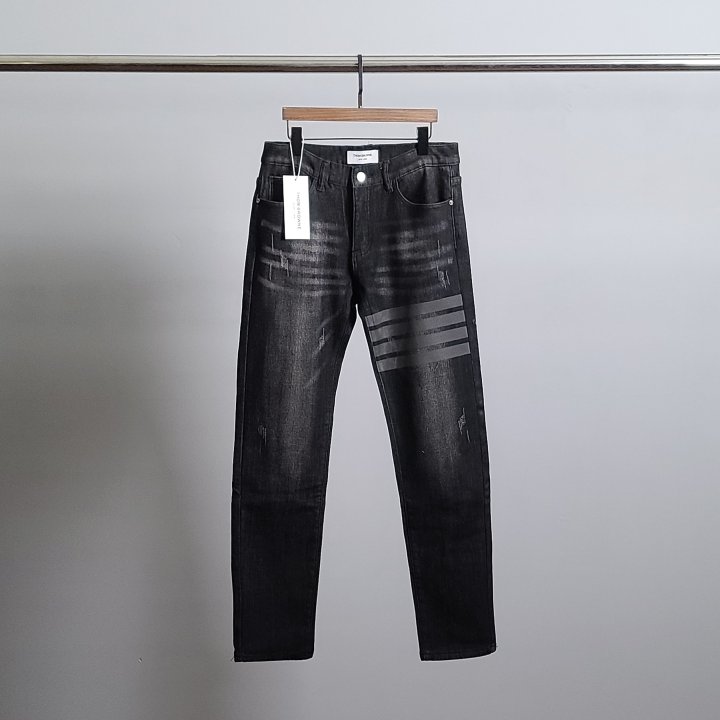 THOM BROWNE 톰브라운 사선완장 도그 프린팅 흑 청바지