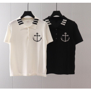 THOM BROWNE 톰브라운 앵커 카라 반팔 니트