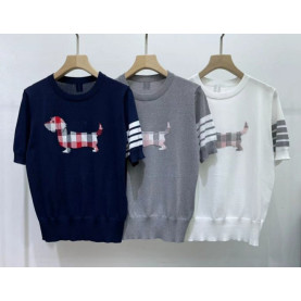 THOM BROWNE 톰브라운 체크헥터 반팔 라운드 니트