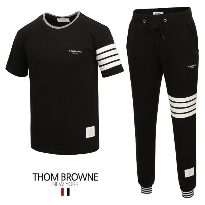 THOM BROWNE 톰브라운 사선 시보리 반팔 긴바지 세트