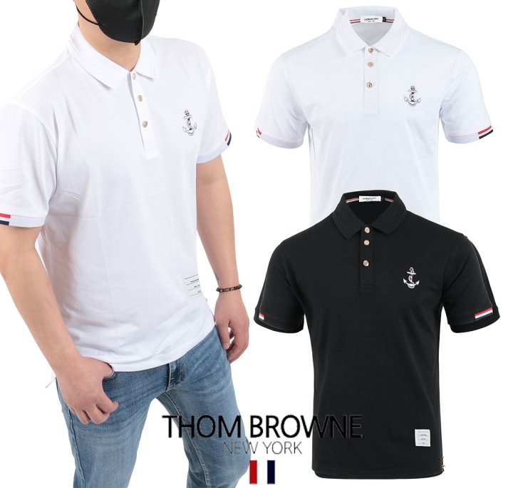 THOM BROWNE 톰브라운 앵커자수 골드버튼 PK 티셔츠
