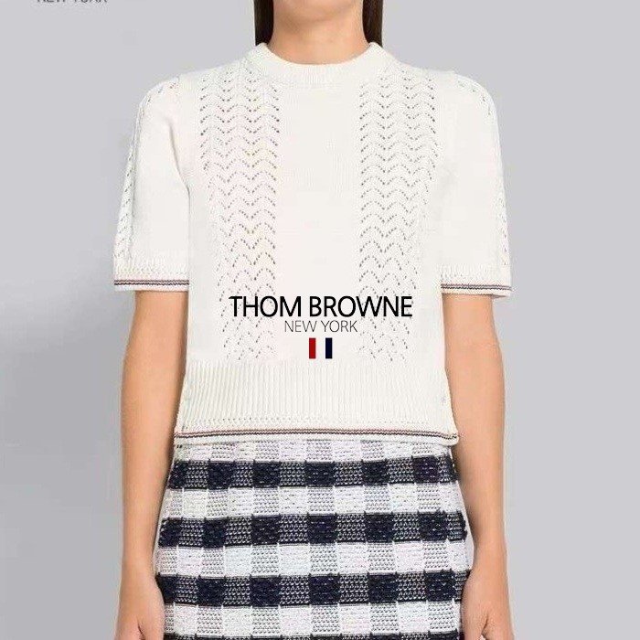 THOM BROWNE 톰브라운 3선 시보리 라운드 반팔 니트 2COLOR