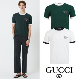 GUCCI 구찌 1977 테니스 자수 와플 램스울 니트