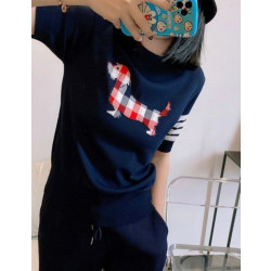 THOM BROWNE 톰브라운 체크헥터 반팔 라운드 니트 3COLOR