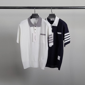 THOM BROWNE 톰브라운 리버스 4바 반팔 카라 니트