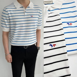 MAISON KITSUNE 메종키츠네 트리컬러 스트라이프 카라니트
