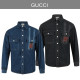 GUCCI 구찌 포켓 포인트레더 스냅 데님셔츠