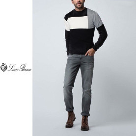 LOROPIANA 로로피아나 인타르시아 배색 라운드 니트 3COLOR