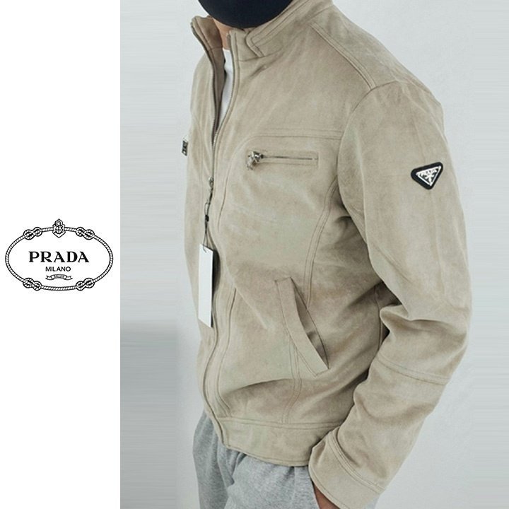 PRADA 프라다 로고 스웨이드 봄버 자켓