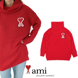 AMI 아미 드 하트 오버 하이넥 니트