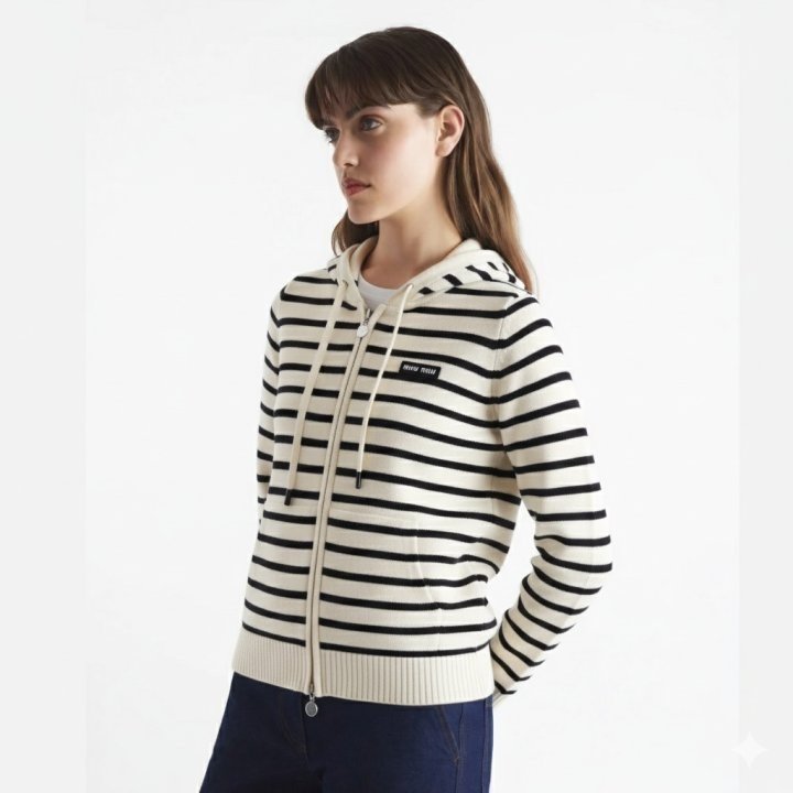 MIUMIU 미우미우 스트라이프 니트 후드집업 2COLOR