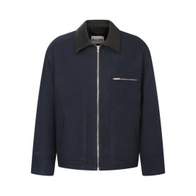 MIUMIU 미우미우 레더 카라 울 블렌드 블루종 자켓