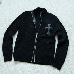 CHROME HEARTS 크롬하츠 레더 크로스 집업 니트 가디건
