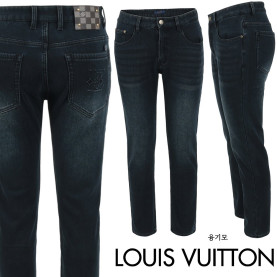 LOUIS VUITTON 루이비통 다미 레더 패치 진청 슬림 일자진