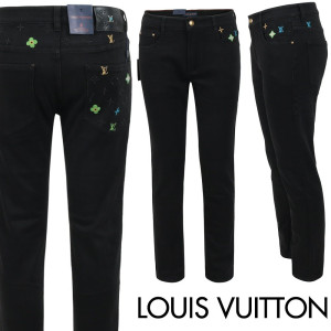 LOUIS VUITTON 루이비통 네온 멀티 자수 블랙 슬림 일자진