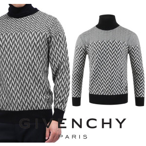 GIVENCHY 지방시 헤링본 하이넥 램스울 니트