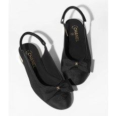 ●샤넬 리본 로고 블랙 슬링 플랫 슈즈●