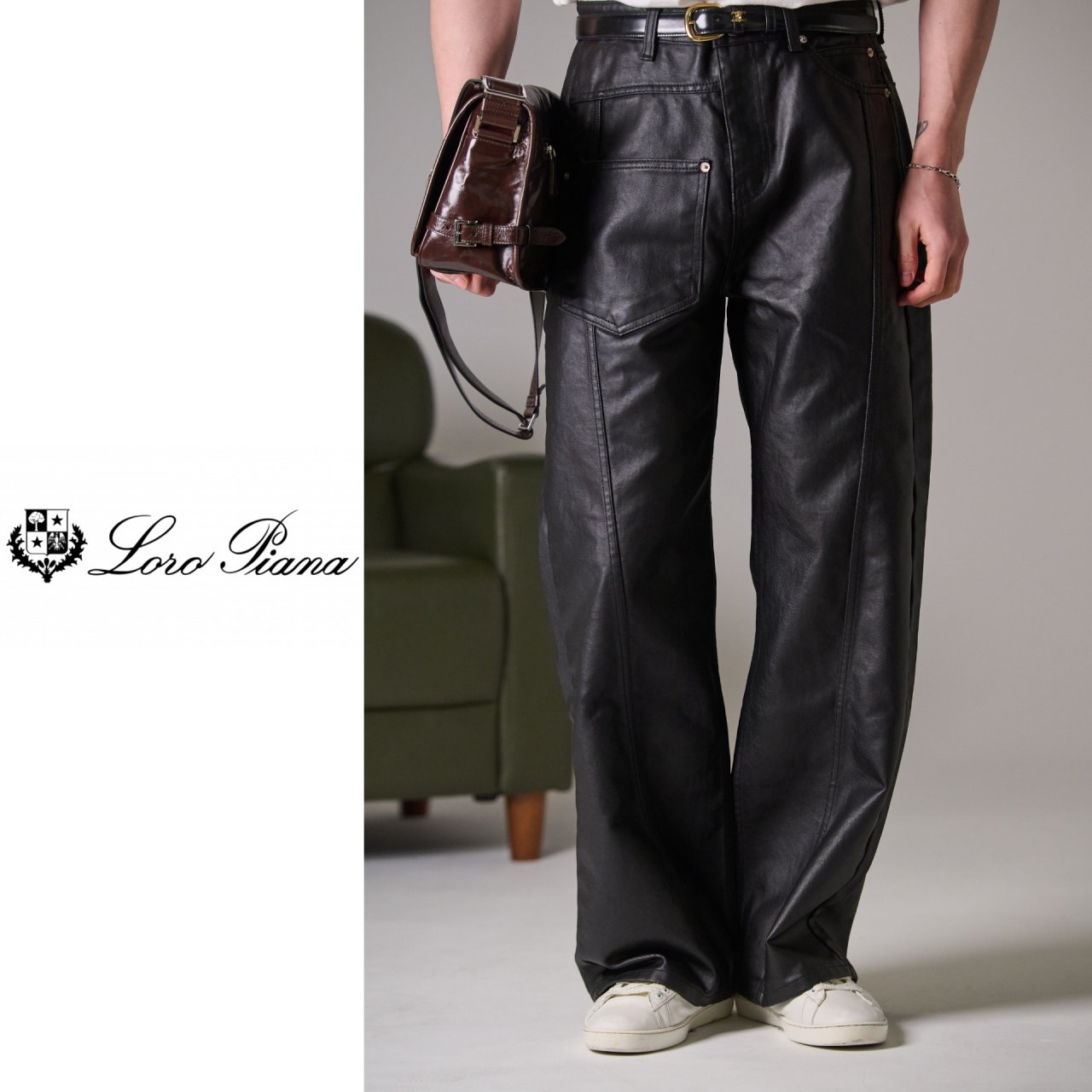 LOROPIANA 로로피아나 가죽 코팅 팬츠