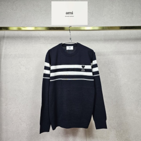AMI 아미 스트라이프 배색 니트 2COLOR