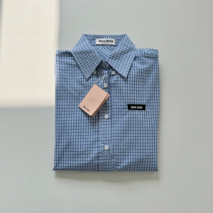 MIUMIU 미우미우 블루 마이크로 체크 셔츠