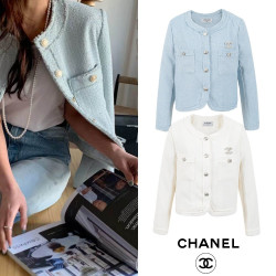 CHANEL 샤넬 심플 브러치 트위드 자켓