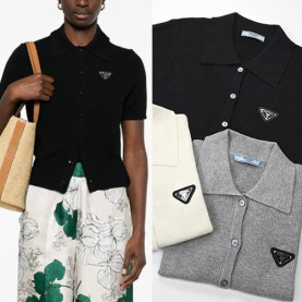 PRADA 프라다 카라 반팔가디건