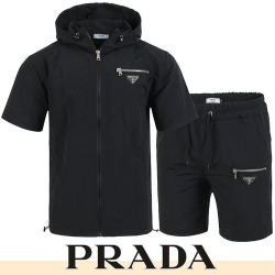 PRADA 프라다 클래식 지퍼 우븐 하프 셋업