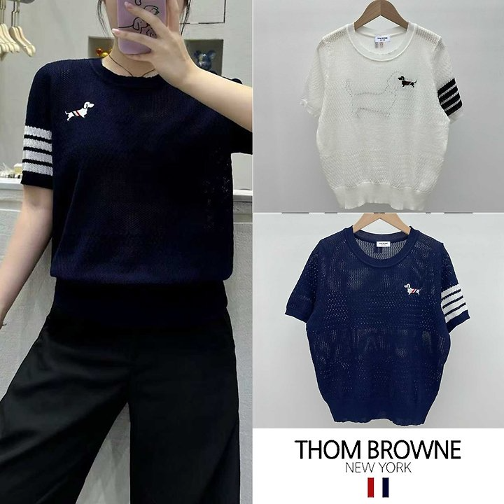 THOM BROWNE 톰브라운 4바 도그자수 백로고 펀칭 니트
