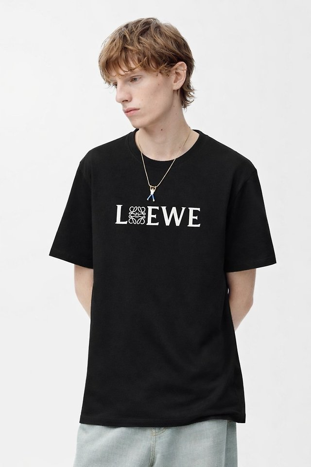 LOEWE 로에베 블랙 앤 화이트 아나그램 백 로고 숏 슬리브 티셔츠