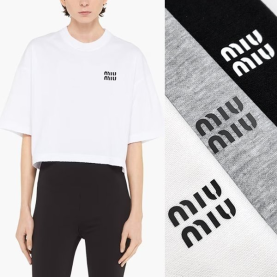 MIUMIU 미우미우 영문로고 크롭 반팔