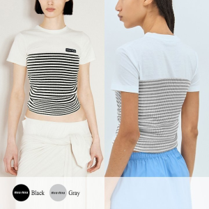 MIUMIU 미우미우 스트라이프 반팔티셔츠