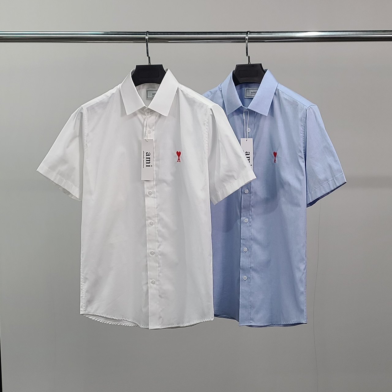 AMI 아미 스몰하트자수 옥스포드 반팔 셔츠