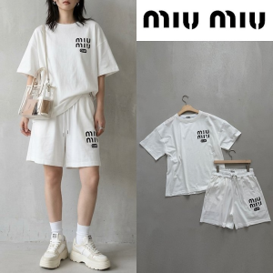 MIUMIU 미우미우 메인 로고 오버핏 하프 셋업 2COLOR