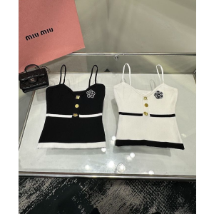 CHANEL 샤넬 1034 카멜리아 브로치 캐미솔 니트 탑 2COLOR