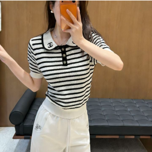 CHANEL 샤넬 1046 CC 로고 스트라이프 니트 반팔 3COLOR