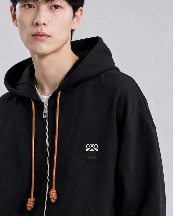 LOEWE 로에베 60035 아나그램 가죽 드로우스트링 후드 집업