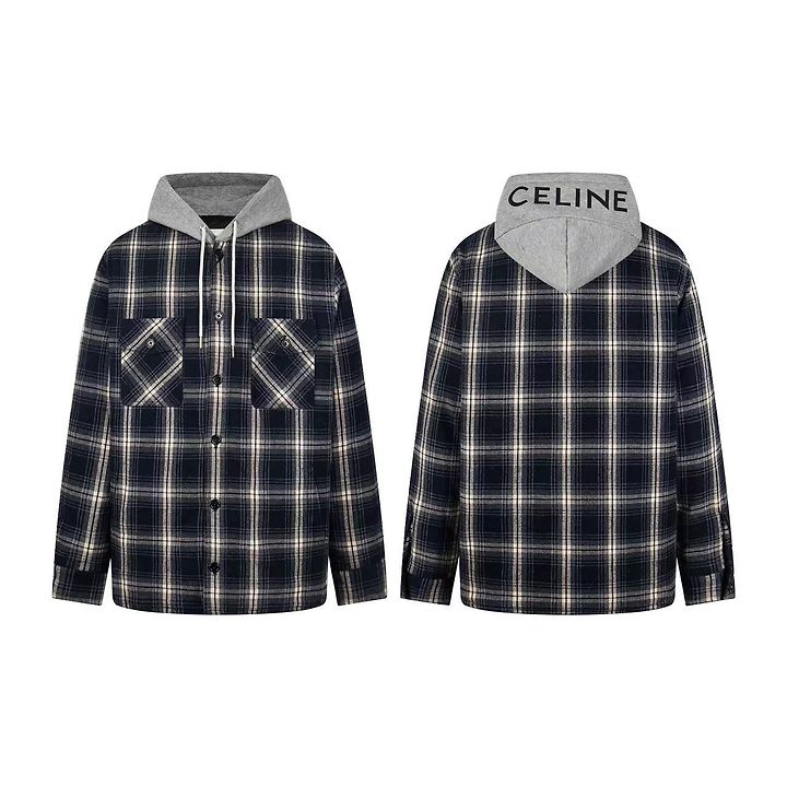 CELINE 셀린느 60192 체크 코튼 후드 오버 셔츠 자켓