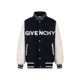GIVENCHY 지방시 60189 엠브로이더드 로고 울 앤 레더 바시티 자켓