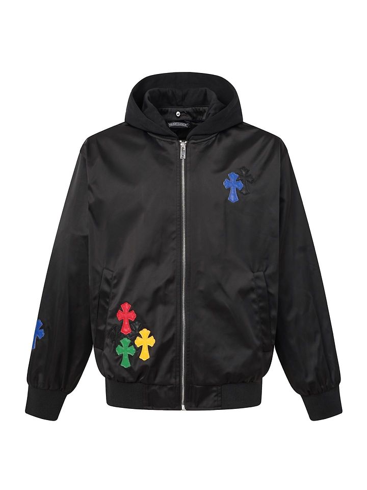 CHROME HEARTS 크롬하츠 60051 멀티 컬러 레더 크로스 패치 나일론 후드 집업 자켓