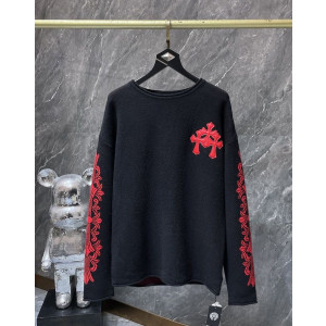 CHROME HEARTS 크롬하츠 7013 세메터리 크로스 레더 패치 캐시미어 니트