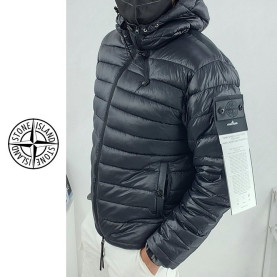 STONE ISLAND 스톤아일랜드 우븐 챔버스 지퍼 경량 후드 패딩