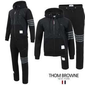 THOM BROWNE 톰브라운 사선 로고 패치 누빔 패딩 셋업