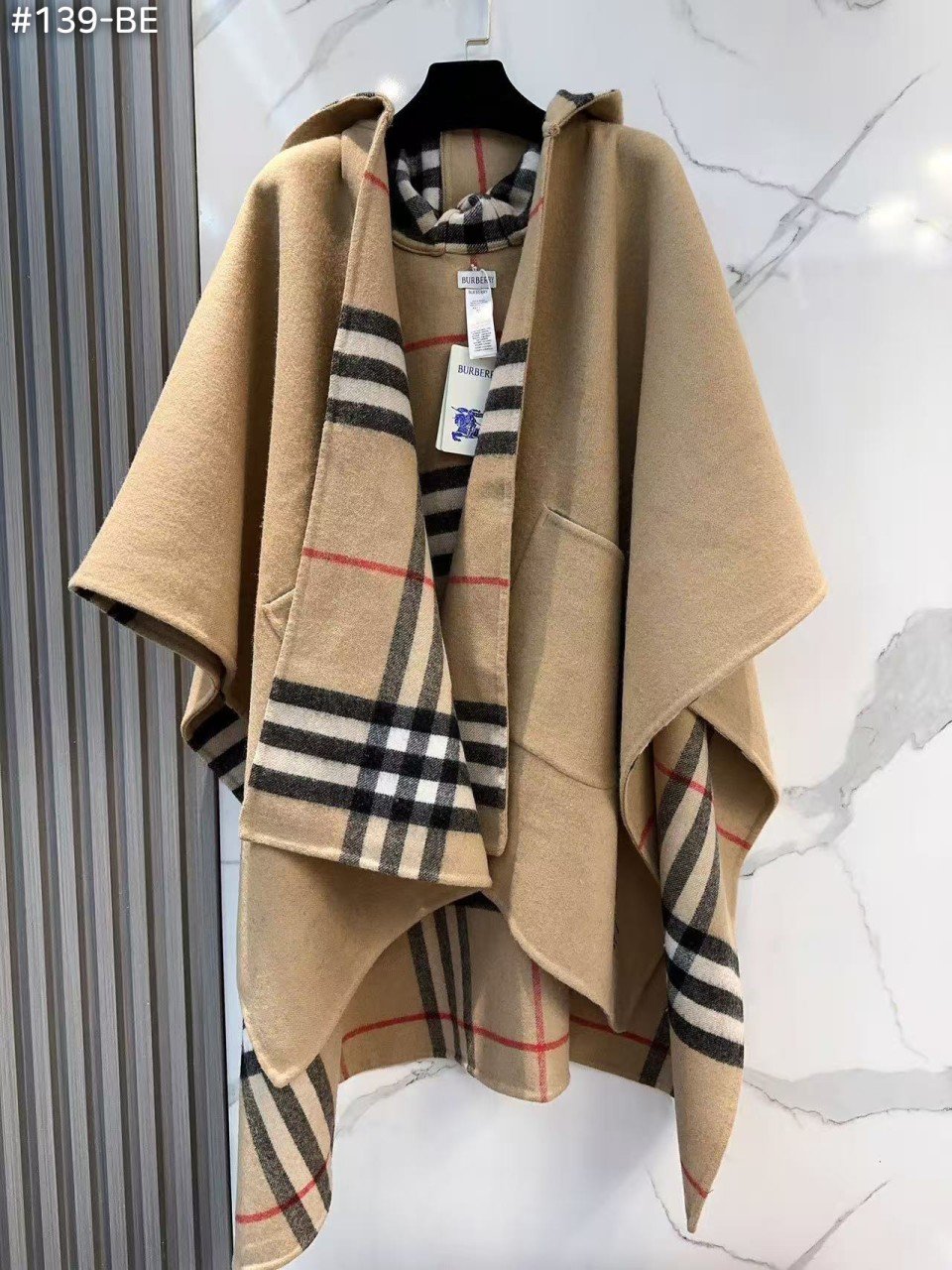 BURBERRY 버버리 리버시블 체크 캐시미어 후드 케이프