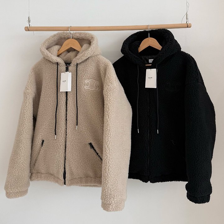 CELINE 셀린느 울 코튼 플리스 후드 자켓